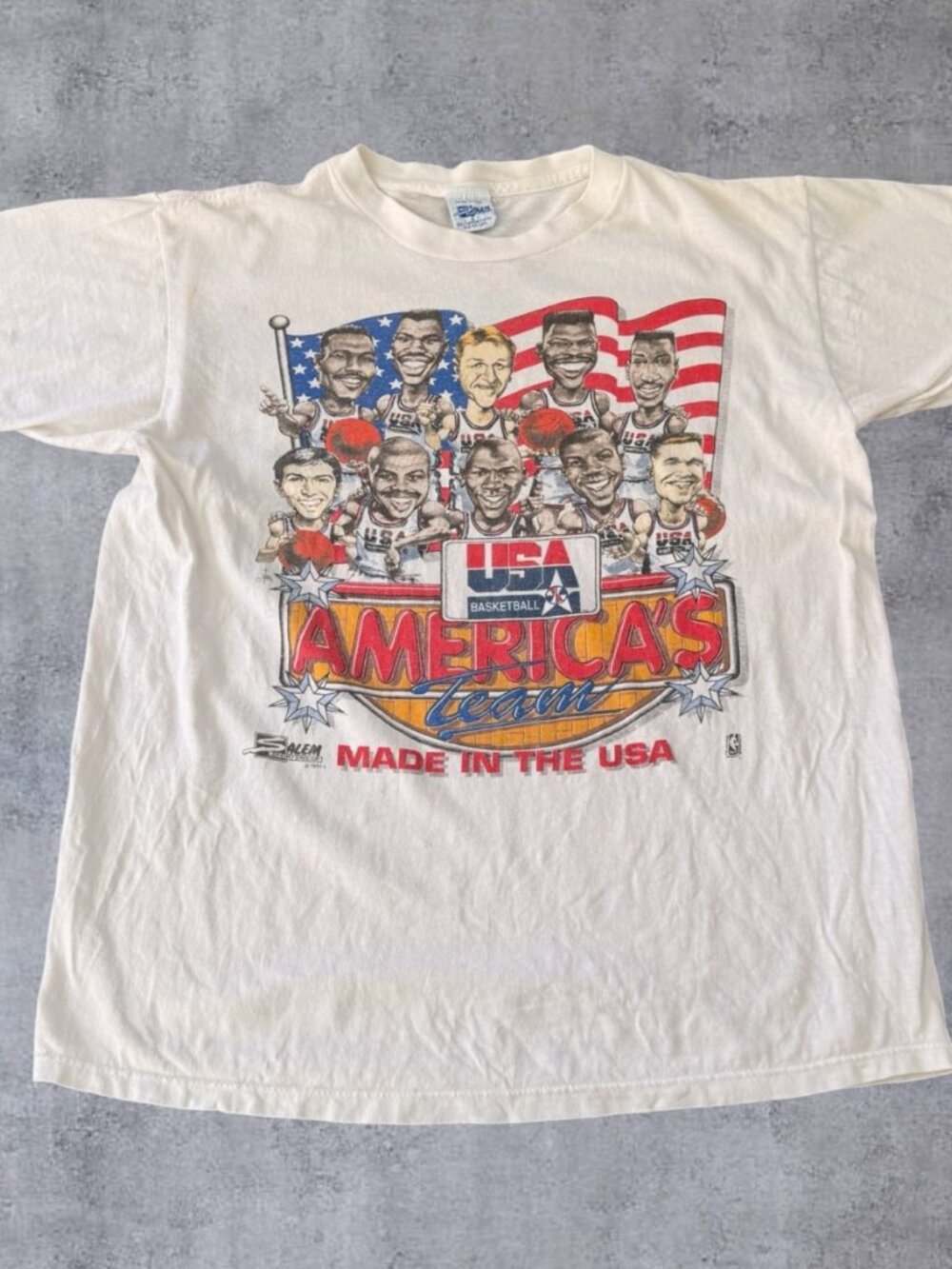 Vtg 1992 Salem Sportswear USA Basketball Dream Team Caricature T-Shirt Large 90s